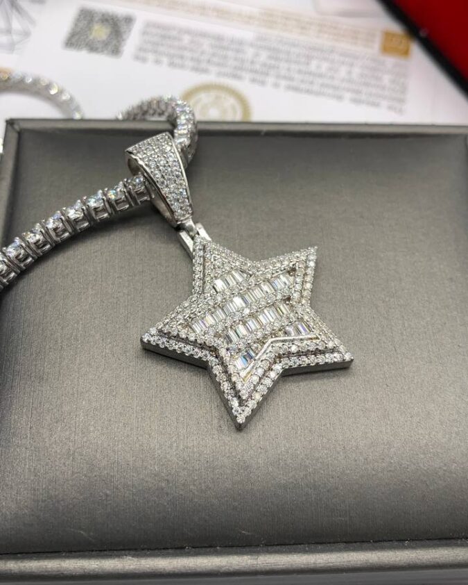 VVS Moissanite Diamond Tennis Neckchain and Pendant Combo (Star Pendant)