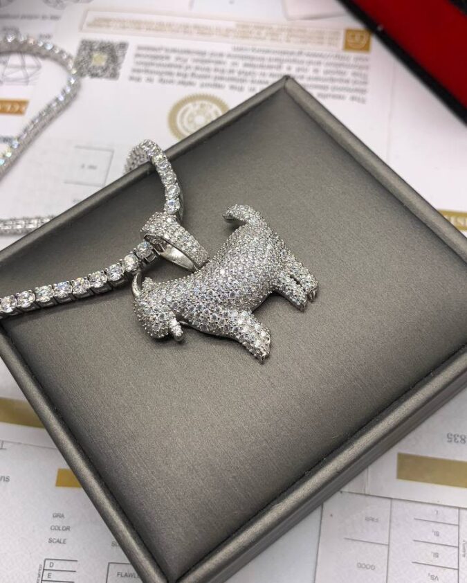 VVS Moissanite Diamond Tennis Neckchain and Pendant Combo (Goat Pendant)