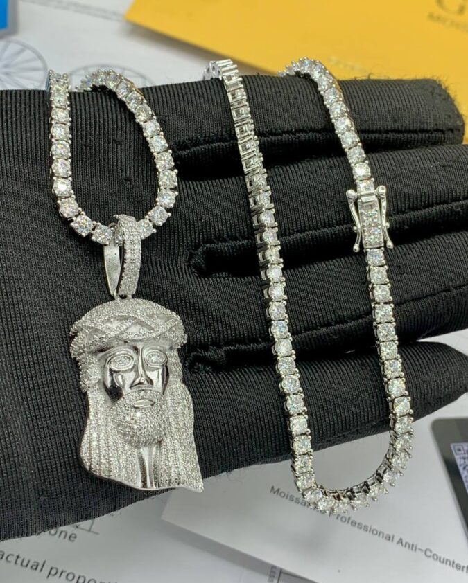 VVS Moissanite Diamond Jesus Pendant and Tennis Necklace