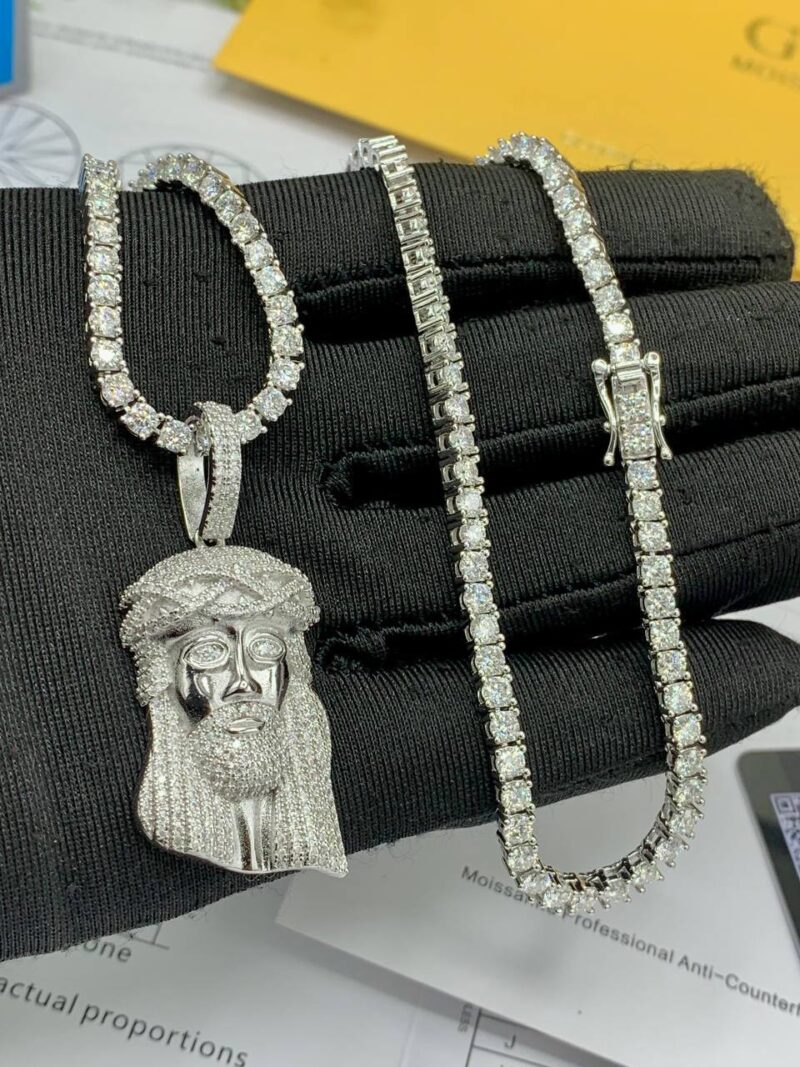 VVS Moissanite Diamond Jesus Pendant and Tennis Necklace