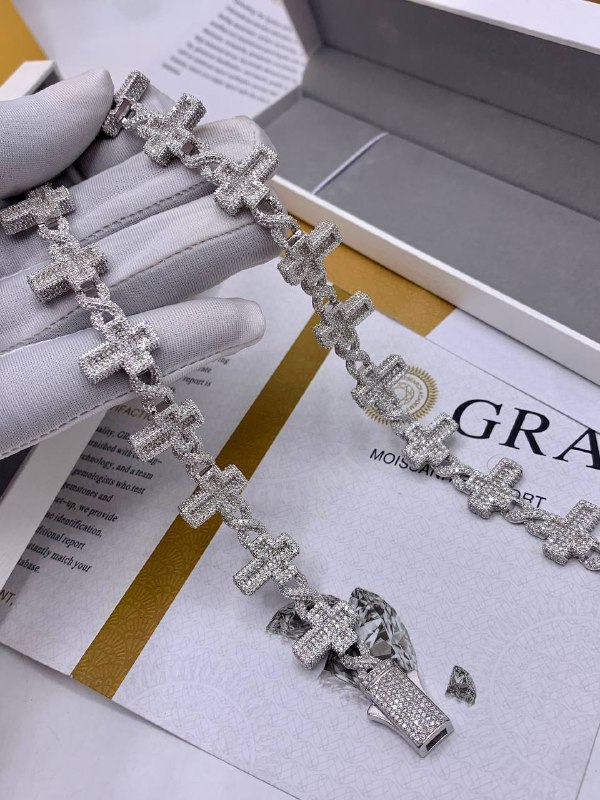 VVS Moissanite Diamond Bugattee Cross Sign Full Ice Bracelet
