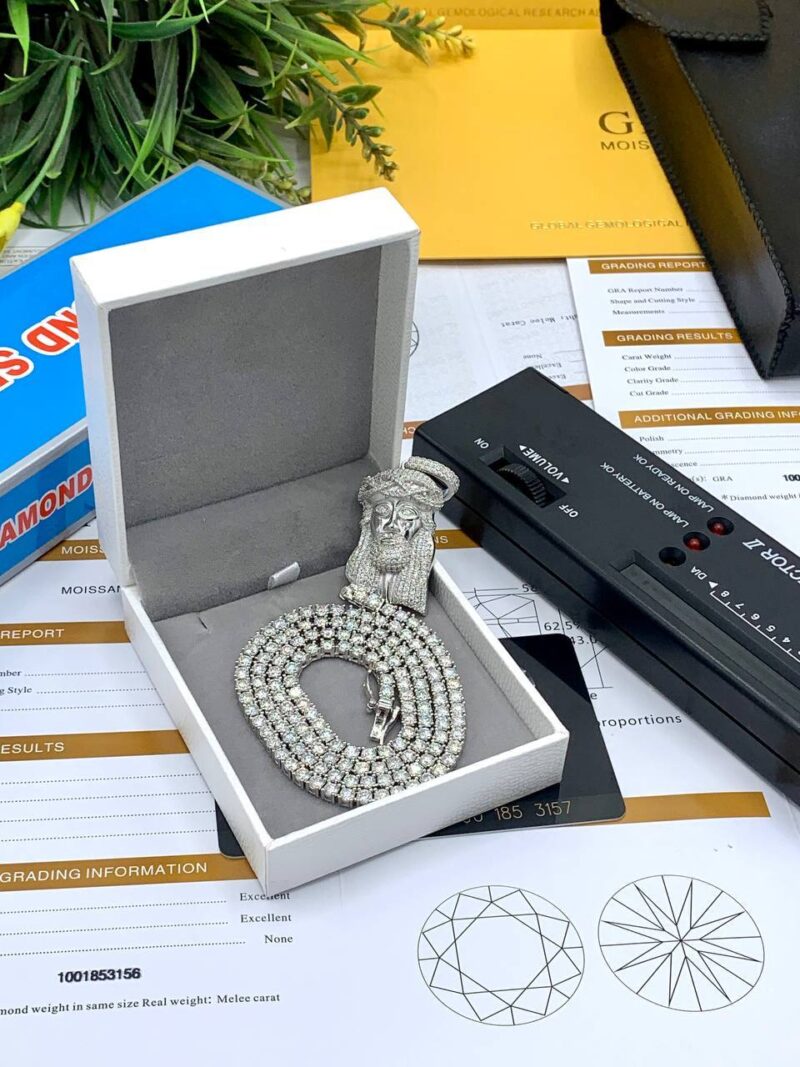 VVS Moissanite Diamond Jesus Pendant and Tennis Necklace - Image 2
