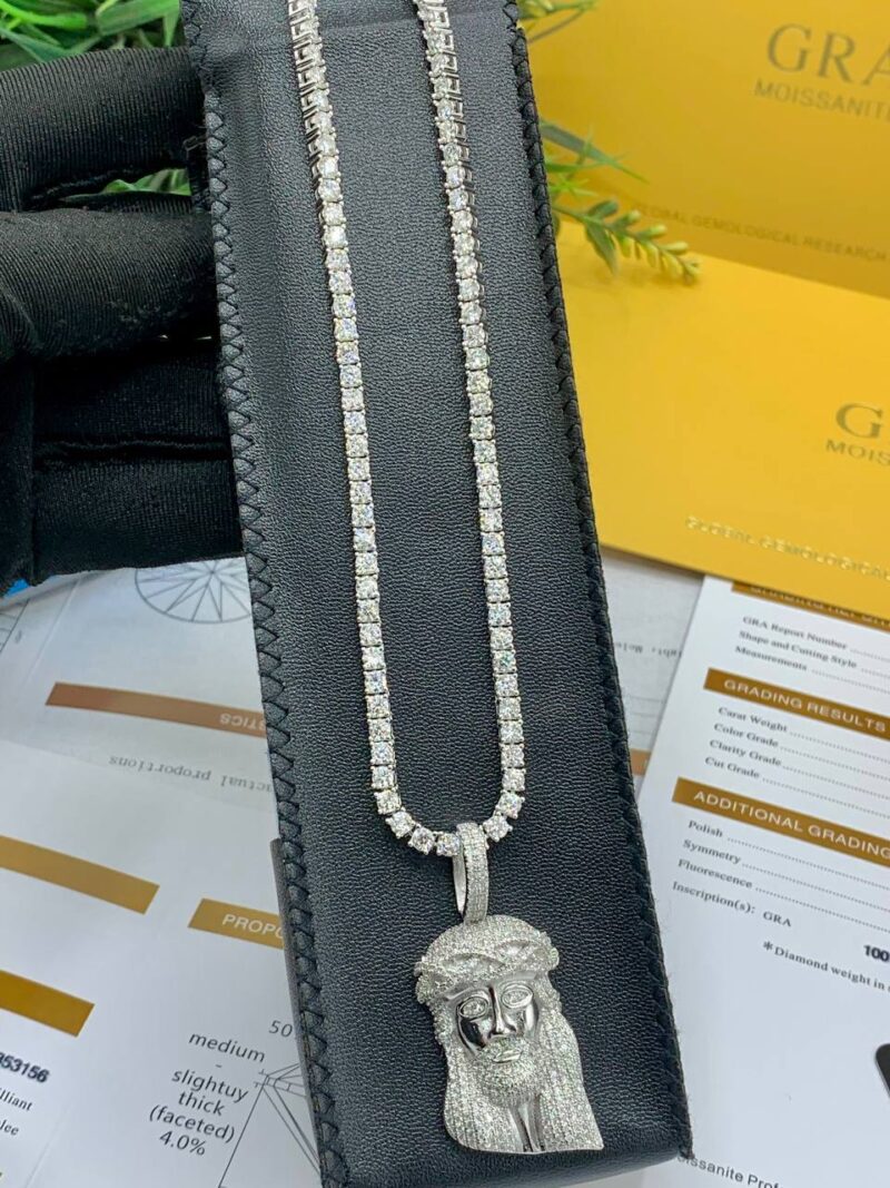 VVS Moissanite Diamond Jesus Pendant and Tennis Necklace - Image 3
