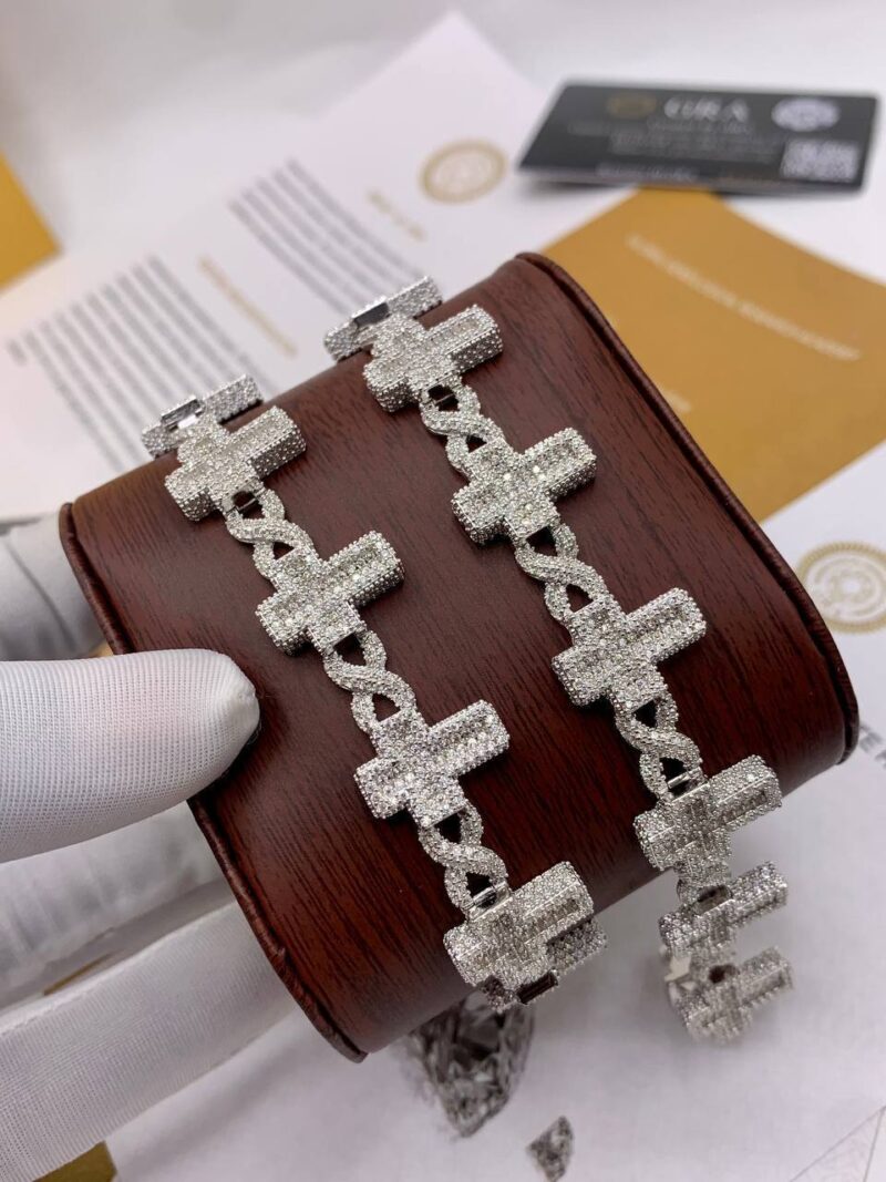 VVS Moissanite Diamond Bugattee Cross Sign Full Ice Bracelet - Image 2