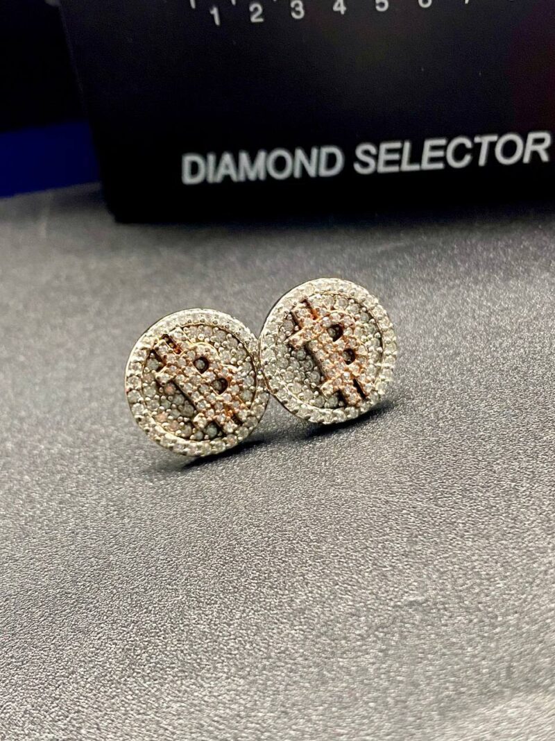 VVS Moissanite Diamond Two-Tone Bitcoin Earring - Image 2