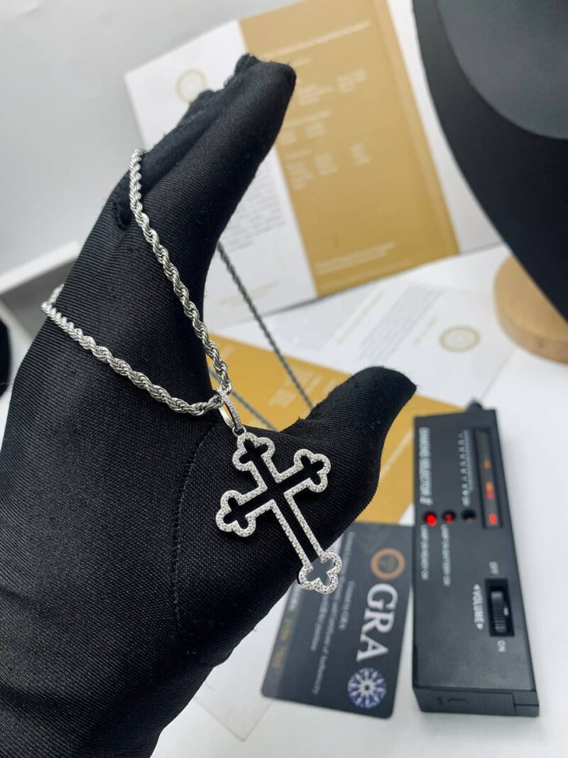 VVS Moissanite Diamond See-through Cross Pendant and Steel Neckchain - Image 2