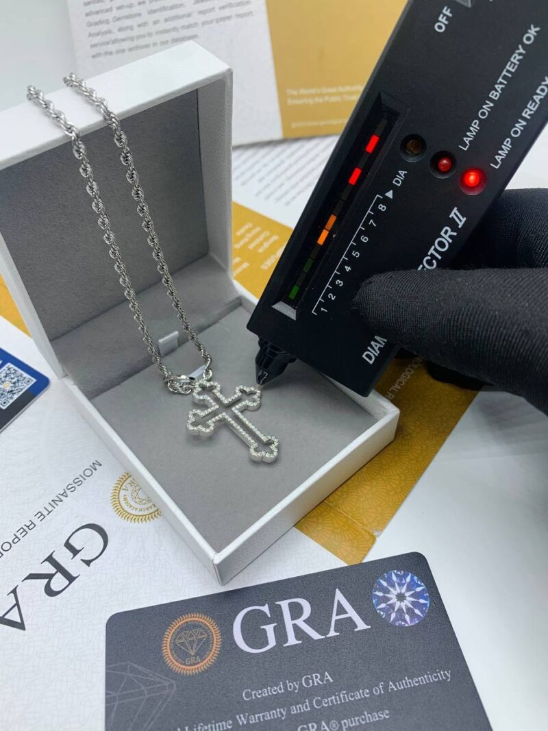 VVS Moissanite Diamond See-through Cross Pendant and Steel Neckchain - Image 3