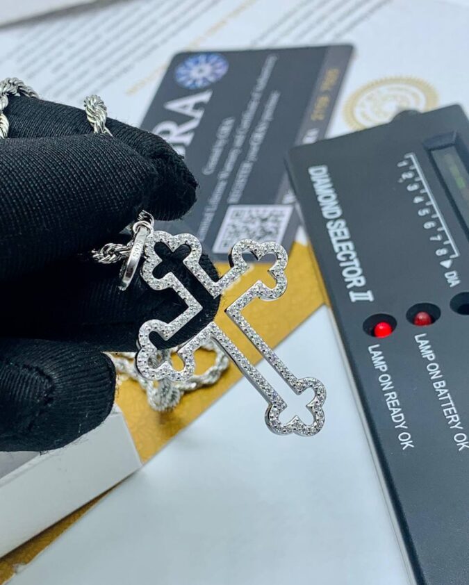 VVS Moissanite Diamond See-through Cross Pendant and Steel Neckchain