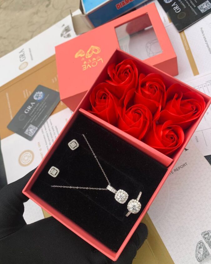 Moissanite Gift Set for Her – Ring, Earring, and Necklace Combo