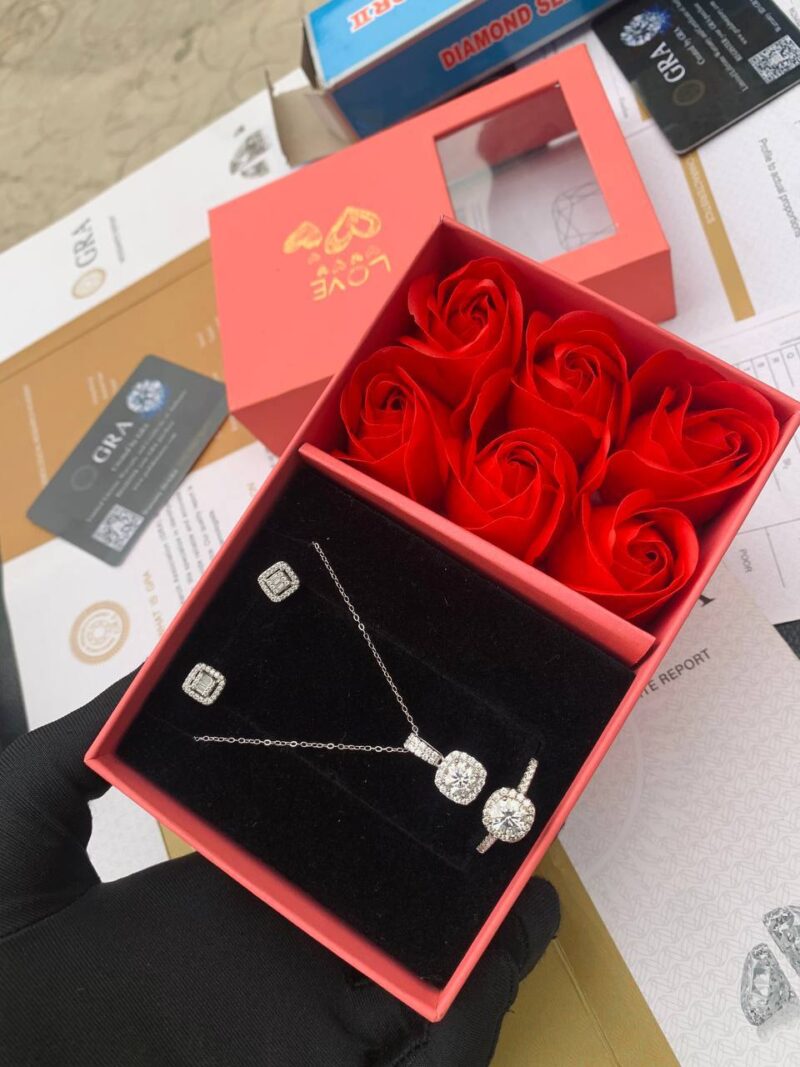 Moissanite Gift Set for Her – Ring, Earring, and Necklace Combo