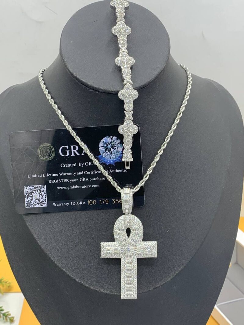 VVS Moissanite Diamond Glove Cross Pendant with Star-Cross Bracelet - Image 2