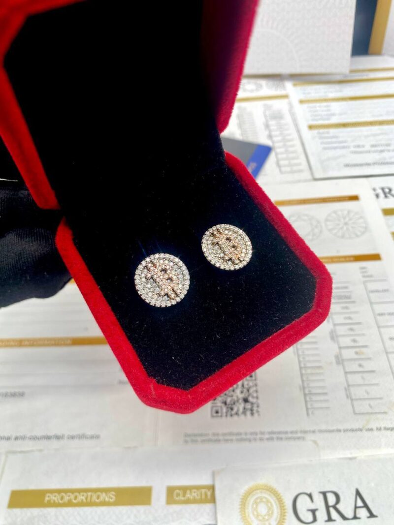 VVS Moissanite Diamond Two-Tone Bitcoin Earring - Image 3